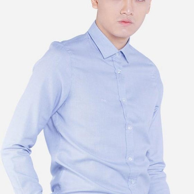 Áo sơ mi nam dài tay ALIGRO 100% chất cotton, thoáng mát, thấm hút mồ hôi tốt xanh dương nhạt cổ bẻ dáng ôm body ALGS145