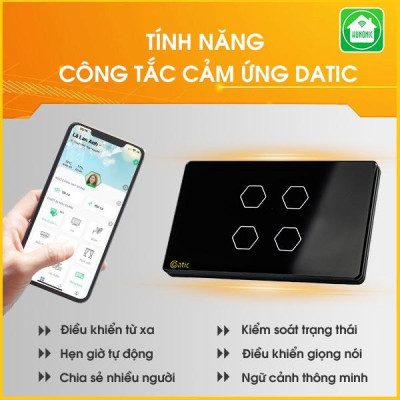 Công Tắc Cảm Ứng Datic Điều Khiển Mọi Thiết Bị Từ Xa Bằng Wifi Qua Điện Thoại, Thương Hiệu Hunonic, Hàng Việt Nam. -2022