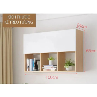 Tủ Sách Văn Phòng Treo Tường 3 Ngăn Có Cánh Tundo CTKT706 KT 100x65x24cm