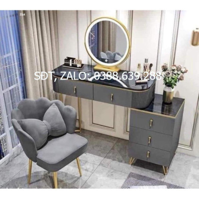 Hàng Siêu Cấp Bộ bàn ghế trang điểm: Bàn phấn mặt đá 5 ngăn hiện đại kèm gương, ghế nhập  - Giá Tại Xưởng