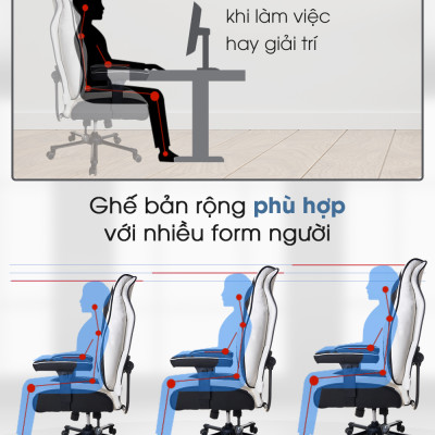 Ghế Gaming, Ghế Giám đốc cao cấp GG100 Trắng Đen. Linh kiện nhập khẩu từ Hàn