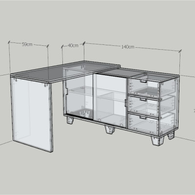 HAPPY FURNITURE , ALVA - Bàn làm việc 2 cửa lùa 3 ngăn kéo, BAN_127 , 140cm x 59cm x 72cm DxRxC