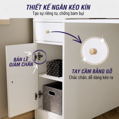 Bàn Học, Bàn Làm Việc Kết Hợp Kệ Sách FD04 FIVO, Gỗ Chống Ẩm Cao Cấp, Lắp Ráp Đơn Giản, Thiết Kế 3 Trong 1.
