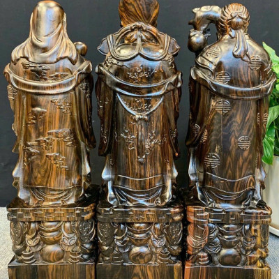 Bộ tượng phật tam đa phúc lộc thọ gỗ mun hoa kt cao 40cm 