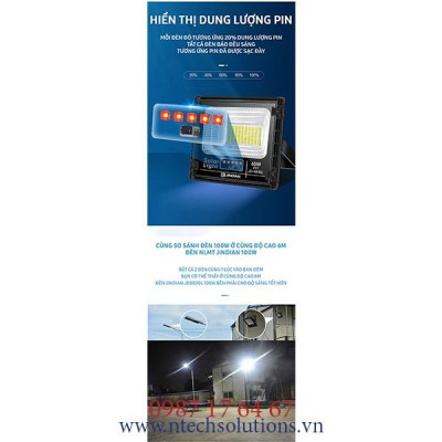 Đèn Pha Năng Lượng Mặt Trời JinDian mã JD-8825L Công Suất 25W -Khung Nhôm, Chip Led "SMD" 