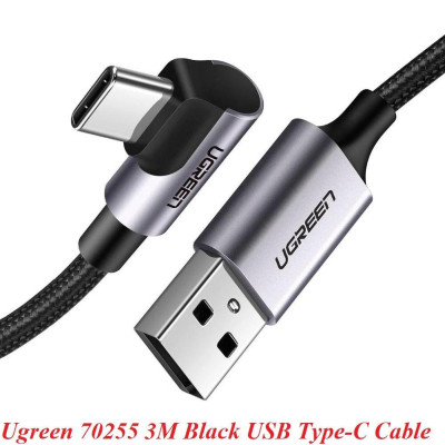 Ugreen UG70255US284TK 3M màu đen cáp USB đầu Type-C bẻ góc 90 độ 3A - HÀNG CHÍNH HÃNG