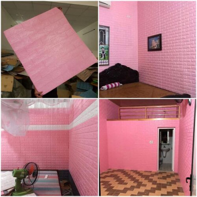 Bộ 15 Tấm Xốp Dán Tường 3D Giả Gạch Màu Hồng Nhạt 70cmx77cm