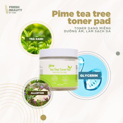 Toner Pad Trà Xanh hỗ trợ làm sạch sâu, giảm mụn, mờ thâm Pime Tea Tree Toner Pad 60 miếng