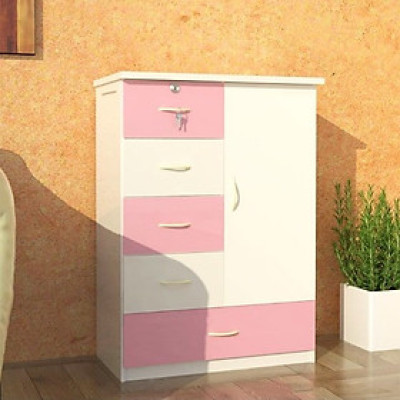 Tủ nhựa trẻ em 1 cánh 5 ngăn T229 (Trắng phối hồng)