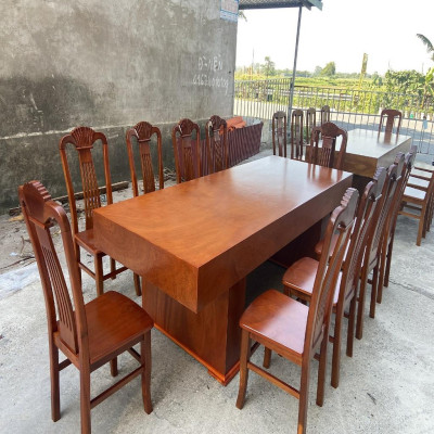 Bộ Bàn Ăn 10 Ghế Xẻ Quạt Gỗ Hương Đá