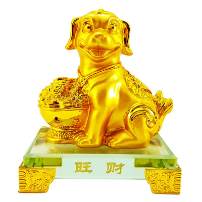 Tượng chú chó vàng đế kính thủy tinh cao cấp - Tượng Linh Khuyển Phú Quý - Hàng Nhập Khẩu