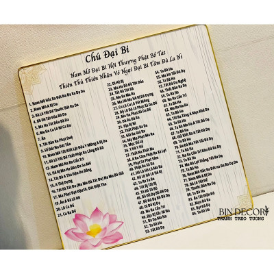 (ẢNH THẬT) Tranh treo tường chú đại bi decor phòng thờ nơi tôn nghiêm kèm đinh treo