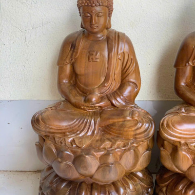 Tượng phật adi đà bằng gỗ bách xanh thơm nức kt cao 30cm  