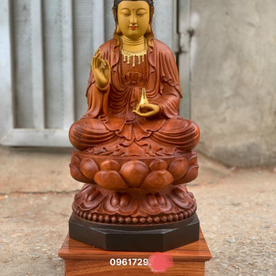 Tượng phật bà quan âm bồ tát bằng gỗ hương đá  tô làm mầu giả cổ kt cao 50×25×25cm 