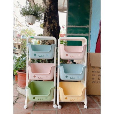 Kệ 3 tầng mặt cười dễ thương, có bánh xe di chuyển, chất liệu nhựa pp, màu sắc giao ngẫu nhiên - Hàng chính hãng