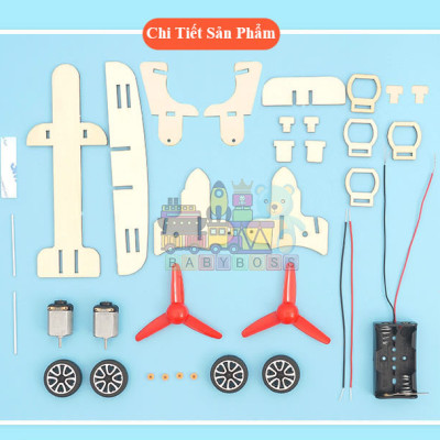 Bộ Đồ Chơi Khoa Học Và Công Nghệ Tự Làm DIY Wood Steam, Đồ Chơi Lắp Ghép STEM, Đồ Chơi Gỗ Cao Cấp Máy Bay 2 Động Cơ
