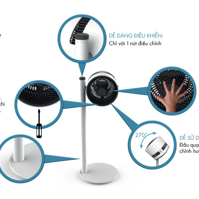 Quạt Đứng Đối Lưu Không Khí BONECO F120 Điện 220V, Nhỏ Gọn Để Phòng Ngủ, Cắm Điện Trực Tiếp, Điều Khiển Cơ Trên Thân Quạt, Kết Hợp Với Điều Hoà Làm Mát Phòng- Hàng Chính Hãng