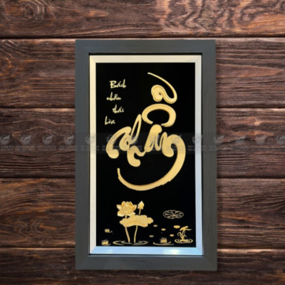 Tranh chữ nhẫn dát vàng 24k(35x55cm) MT Gold Art- Hàng chính hãng, trang trí nhà cửa, phòng làm việc, quà tặng sếp, đối tác, khách hàng, tân gia, khai trương 