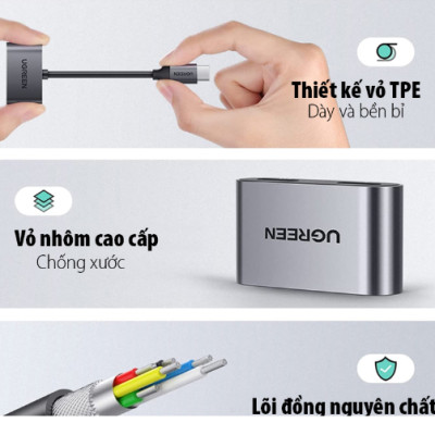 Cáp chuyển đổi USB Type-C Sang Cổng Audio USB-C Ugreen 60165, PD Port 3.0 - Hàng chính hãng