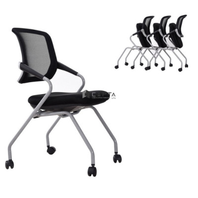Ghế đào tạo nệm vải lưới màu đen có bánh xe CT3621-M Nội thất Capta Ghế training họp nhóm tiếp khách lưng lưới nệm vải nhập khẩu cân sắt sơn tĩnh điện có bánh xe tại hcm