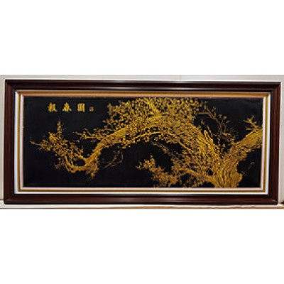 TRANH PHÙ ĐIÊU KIM SA- MỘC LÔNG ĐÀO HOA - MAI VÀNG ĐÓN XUÂN