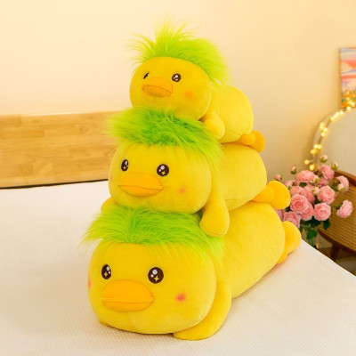 Thú nhồi bông vịt vàng có tóc xanh siêu cháy - Size từ 50cm đến 90cm - Quà tặng gấu bông con vịt vàng lông mềm mịn.