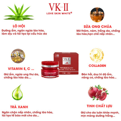 Kem dưỡng trắng, tái tạo và trẻ hóa da VK-II Love Skin White Face Cream Collagen 20g