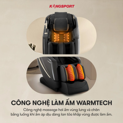 Ghế massage KINGSPORT Standard G5 BLACK cao cấp con lăn 3D với 8 bài tập, thiết kế hiện đại 2024, công nghệ massage chuyên sâu