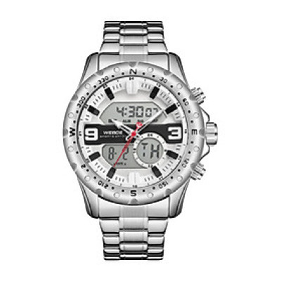 Đồng hồ nam WEIDE WH8502 thạch anh kỹ thuật số chống nước 3ATM phát sáng chống thấm nước - Màu trắng