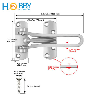 Chốt khóa cửa trượt an toàn cho căn hộ phòng ngủ HOBBY Home Decor KCT1