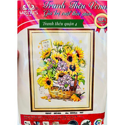 Tranh thêu chữ thập Giỏ hoa hướng dương vs8167, kích thước 50 x 68 cm 