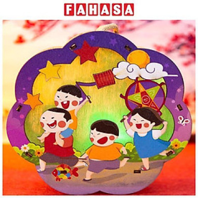 Lồng Đèn Trung Thu Gỗ Mộc Màu : Rước Đèn - Bách Mộc 03 (Có Kèm Pin)