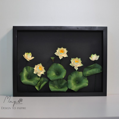 Tranh hoa giấy handmade trang trí cao cấp VIETNAM LOTUS 30x40cm - Maypaperflower Hoa giấy nghệ thuật