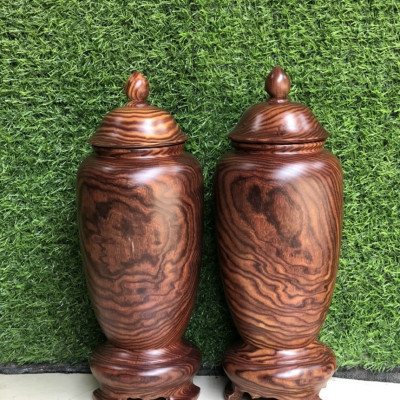 Cặp hũ ,trum hút tài lộc may mắn bằng gỗ trắc kt cao 36×38cm