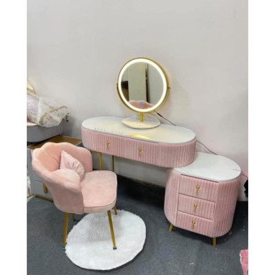 Hàng HOT GIÁ SỈ Bàn trang điểm nỉ nhung xếp li mặt đá gương đèn led 3 màu siêu xinh