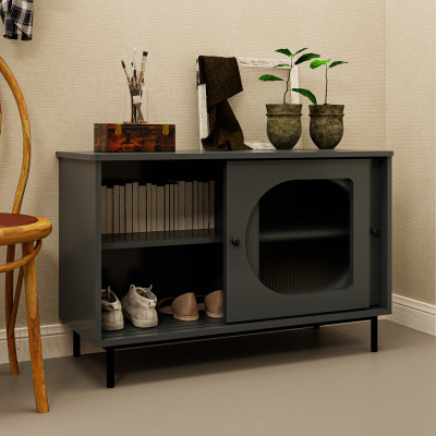 [Happy Home Furniture] SISEEL, Tủ lưu trữ cửa kính 2 cửa lùa - Chân sắt, 100cm x 40cm x 64cm ( DxRxC), TCL_038