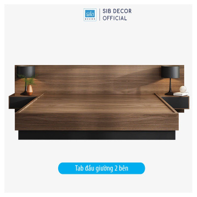 Giường Ngủ Gỗ Kèm Piston Nâng Hạ Thông Minh Màu Walnut Thương Hiệu SIB Decor GN18