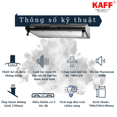 Máy hút mùi âm tủ màu đen 700mm KAFF KF-703B - Hàng Chính Hãng