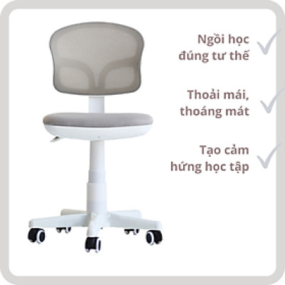 Ghế xoay học sinh tăng giảm chiều cao lưng lưới nệm vải màu xám CE1004-M Nội thất Capta Ghế ngồi học bài đúng tư thế cho trẻ Study Chairs For Children