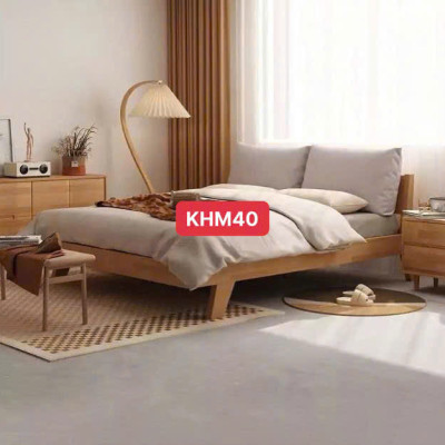 Giường ngủ KHM40 decor kiểu Hàn Quốc màu tự nhiên phủ bóng PU