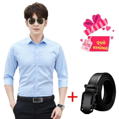 Combo Áo Sơ Mi Nam Dài Tay Tặng Thắt Lưng Đen Thời Trang Áo Thun Nam Poniva Chất Kate Mềm Và Thoáng Mát