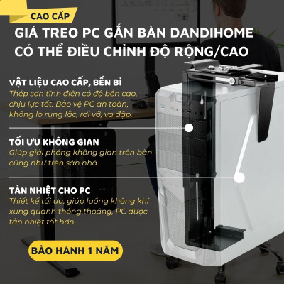 Giá treo PC, giá đỡ CPU gắn bàn DandiHome có thể điều chỉnh độ rộng-cao, bảo hành 1 năm