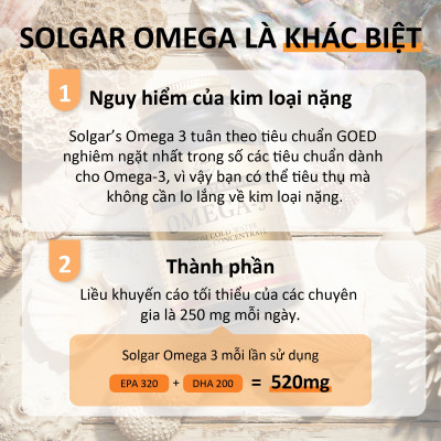 NHẬP KHẨU USA CHÍNH HÃNG - Viên uống dầu cá bổ sung omega 3, hỗ trợ giảm xơ vữa động mạch, tốt cho tim mạch, cải thiện trí nhớ Solgar Dầu cá Fish Oil Omega-3 Concentrate 120 