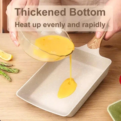 Chảo chữ nhật chống dính cán gỗ 18cm - chảo chiên trứng cuộn phong cách Hàn Quốc