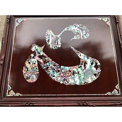Tranh gỗ gụ treo tường chữ tâm khảm trai ốc kt 50×60×3cm