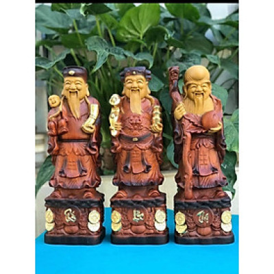 Bộ tượng phật tam đa phúc lộc thọ bằng gỗ hương đá pu giả cổ kt cao 30×11×9cm