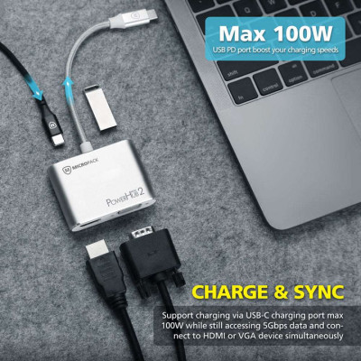 Hub 4 cổng USB-C MicroPack Digital AV Multiport Adapter - MDC-4V - Bạc - Hàng Chính Hãng