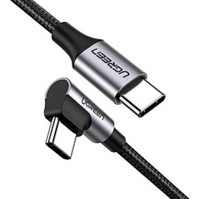 Ugreen 50125 2M 60W bẻ góc 90 độ hỗ trợ sạc nhanh PD cáp USB type C màu đen mạ nickel đầu bọc nhôm Ugreen US255 - Hàng Chính Hãng