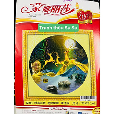 Tranh chữ thập thêu kín Hươu tài lộc 82361, kích thước 75 x 75 cm