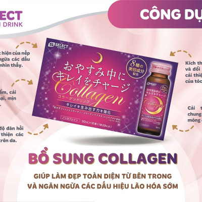 [Mua 1 Tặng 1] Nước Uống Đẹp Da S Select Collagen Drink Collagen Peptide, Chống Lão Hóa Da, Khỏe Tóc & Móng (Hộp 10 lọ)